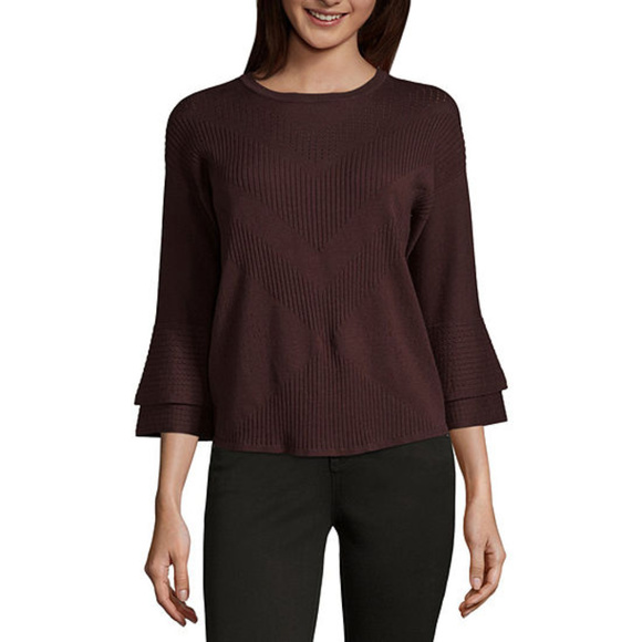 89th & Madison Tops - 89th & Madison Tiered Sleeve Round Neck Pullover